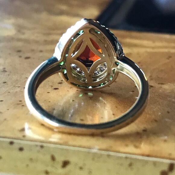 Natural Citrine Chrome Diopside Sterling Silver Yellow Gold Vermeil Ring Size 6 - Picture 7 of 9